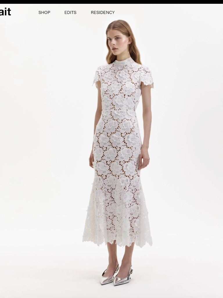Self Portrait White Flower Lace Midi Dress